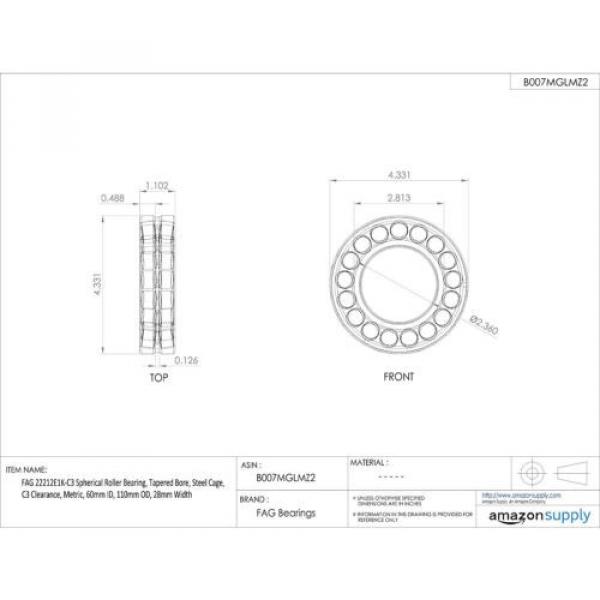 FAG 22212E1K-C3 Spherical Roller Bearing, Tapered Bore, Steel Cage, C3 Clearance #2 image